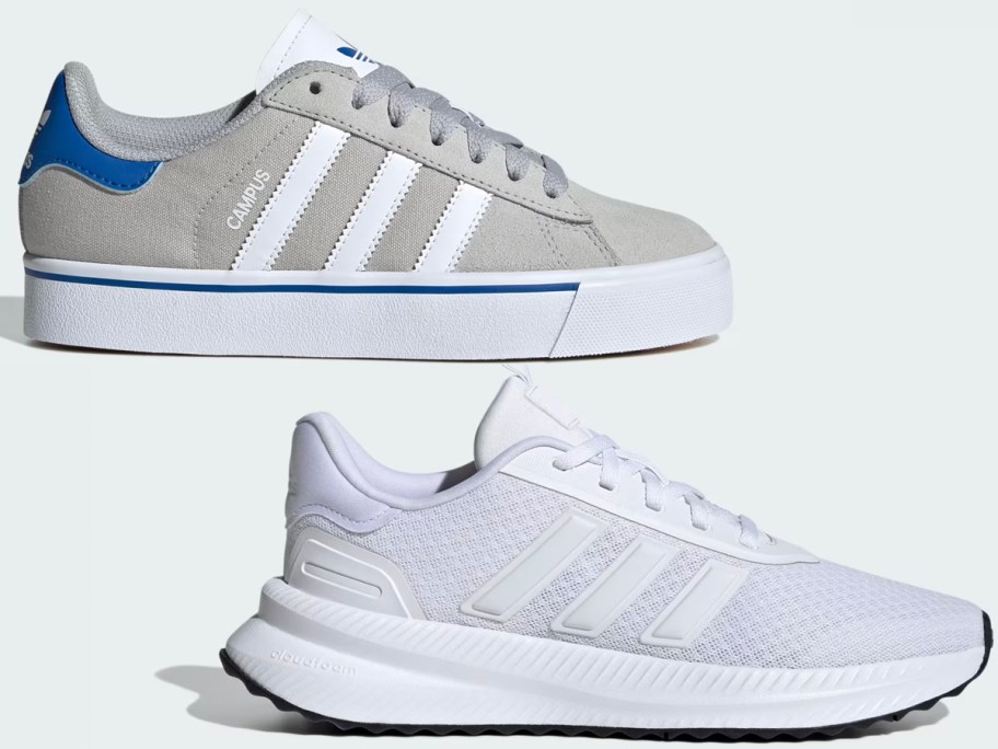 gray and white adidas shoes