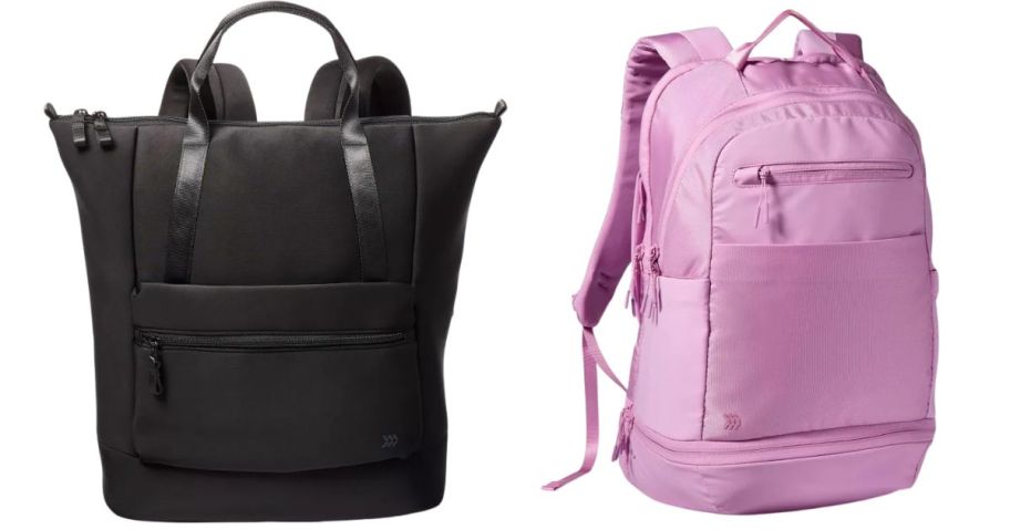 a black and pink all in motion backpack