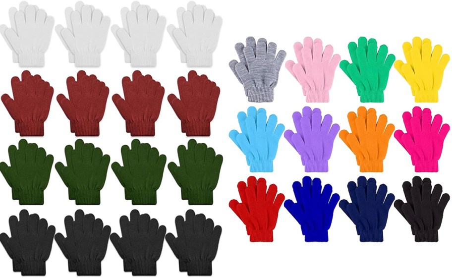 28 pairs of gloves in different colors 