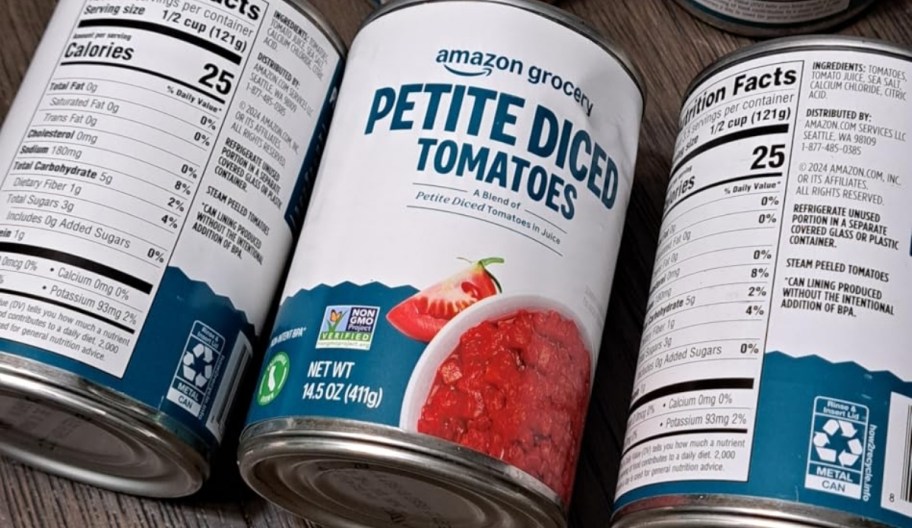 cans of amazon grocery dice tomatoes