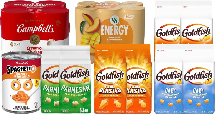 campbells, goldfish, and v8 products
