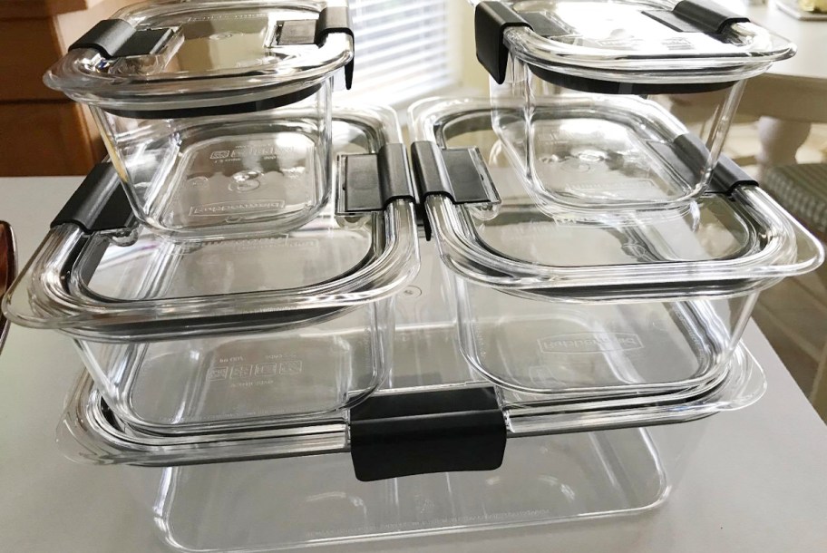 clear rubbermaid food storage set stacked on counter