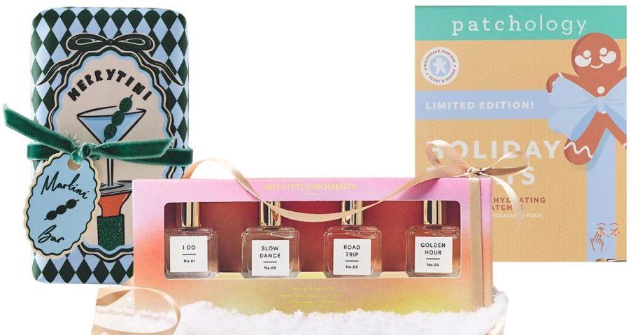 anthropologie soap, fragrance set, and eye patches