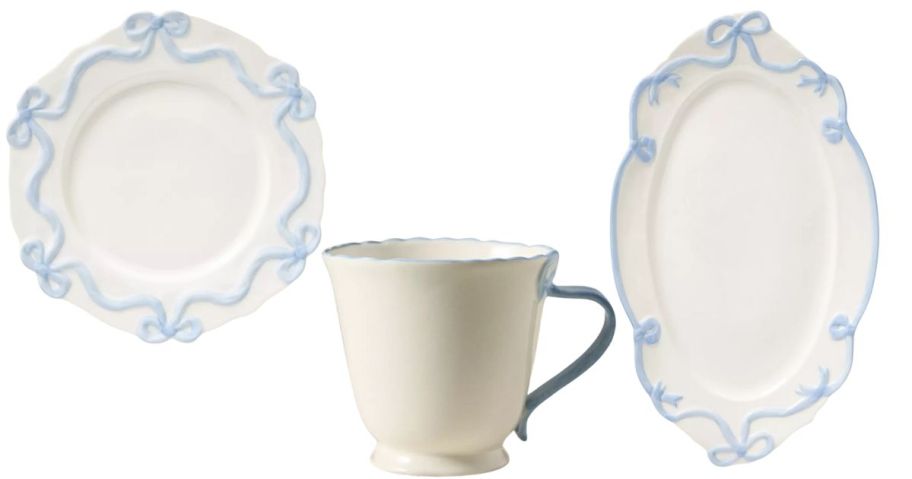 two blue and white dishes and a mug