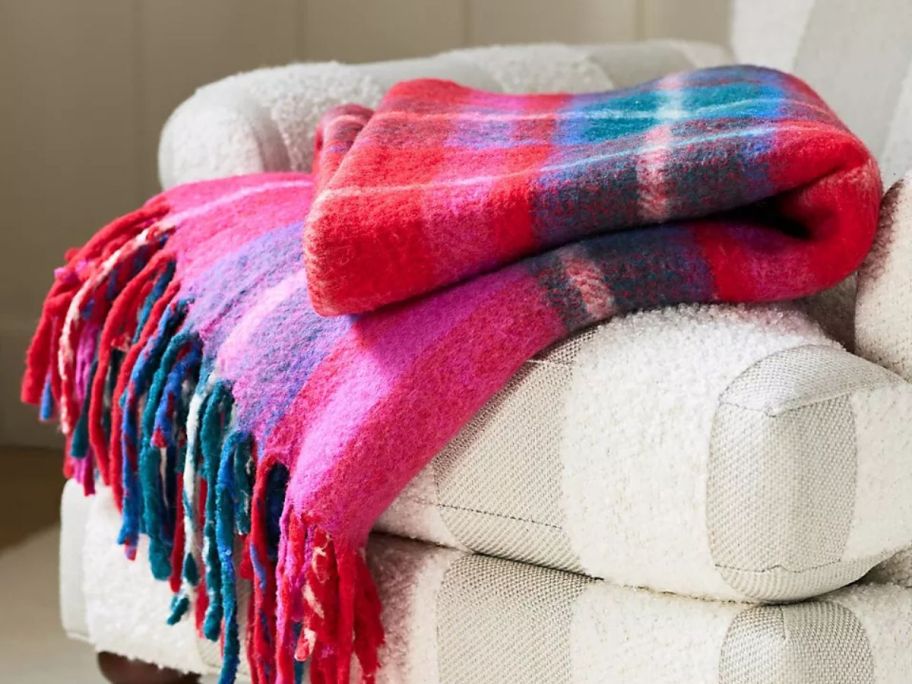 Anthropologie Tartan Wool Plaid Throw on chair