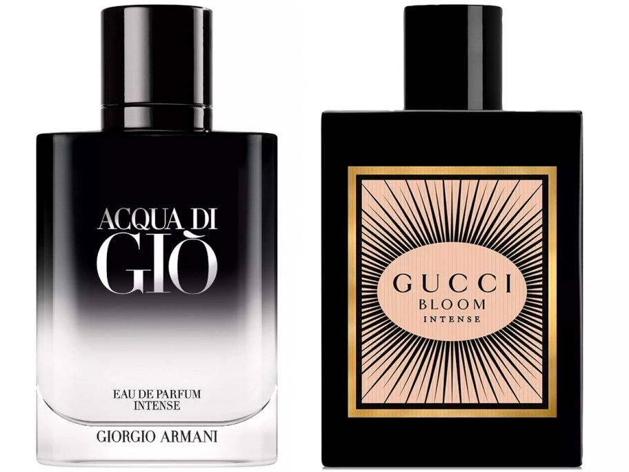 armani and gucci fragrance bottles