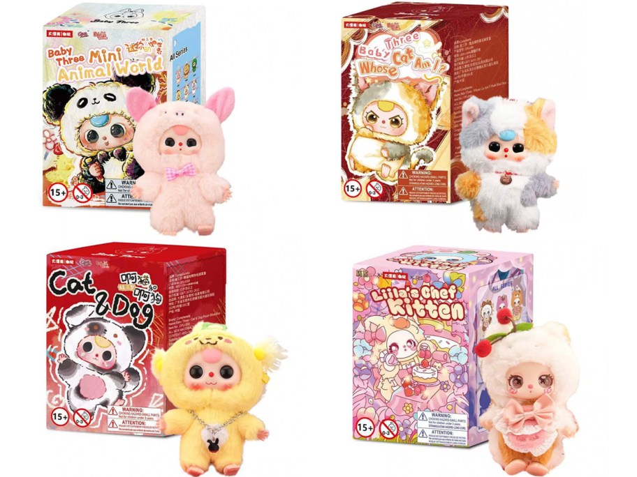 4 baby three plush with boxes