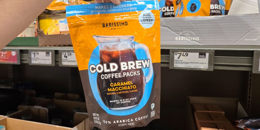 hand holding bag of barissimo cold brew coffee 