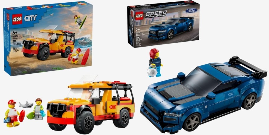 lego beach rescue truck and dark horse mustang