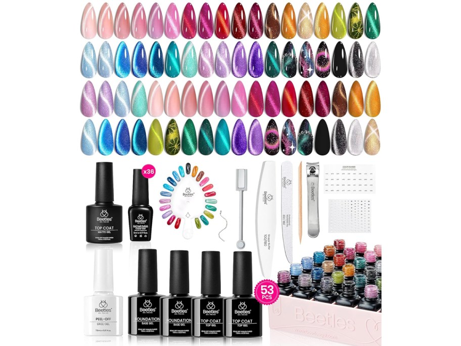 nail polish bottles, clippers, and tools 