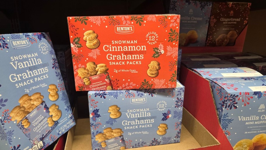 orange and blue boxes of holiday graham snack packs