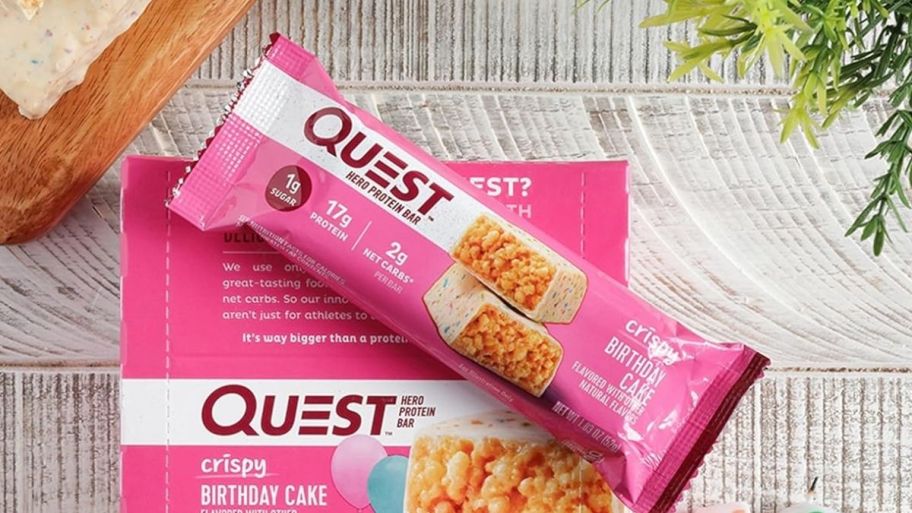 a birthday cake flavored quest bar 