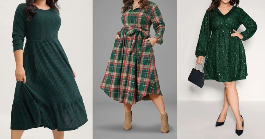 three women wearing bloomchic dresses