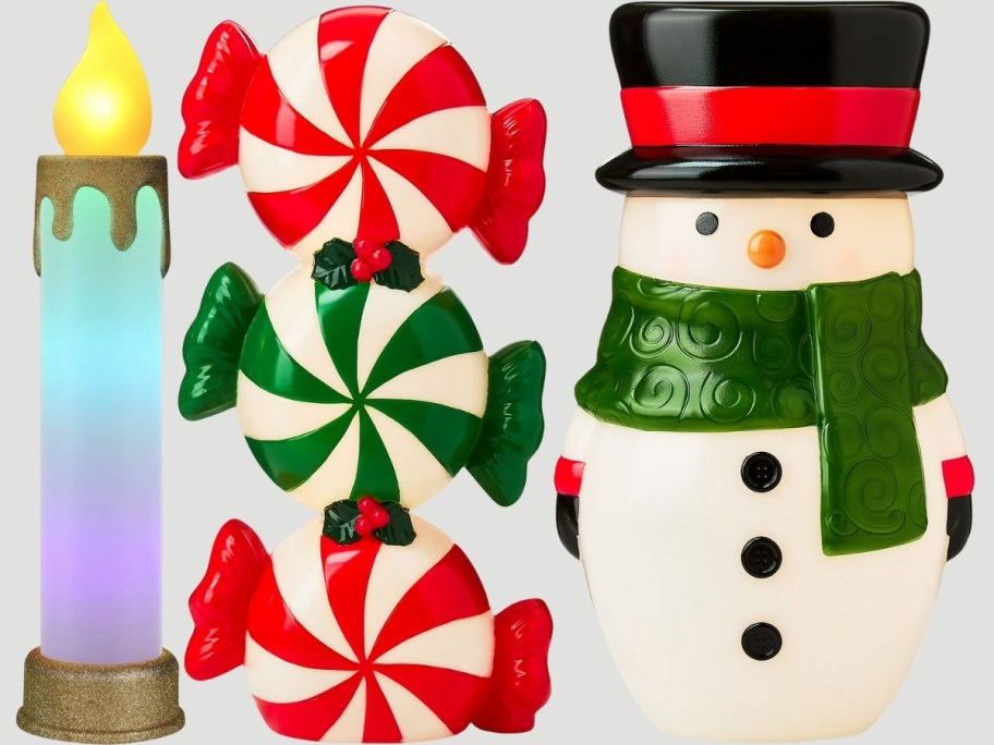 candle candy and snow man blow molds