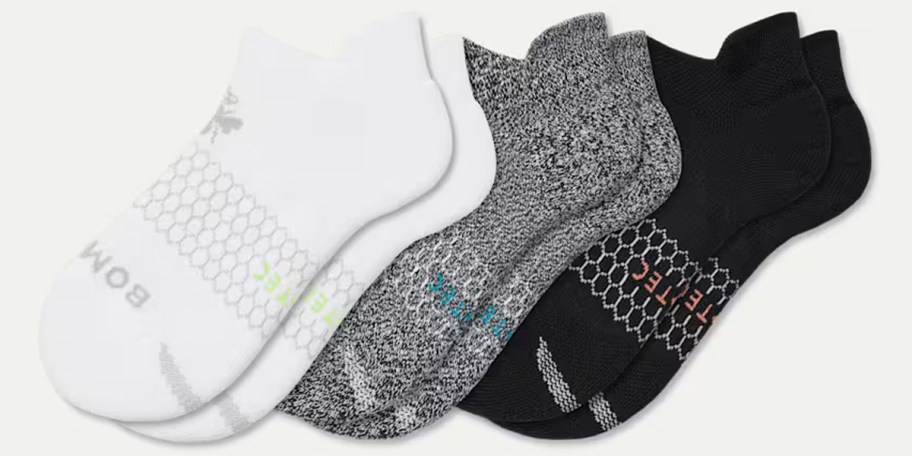 white, gray and black bombas socks