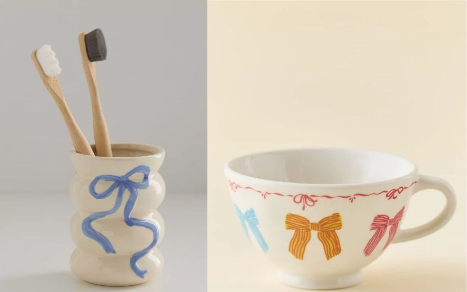 bow bathroom cup and tea set 