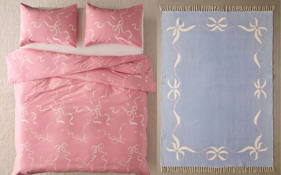bow bedding and rug right next to each other