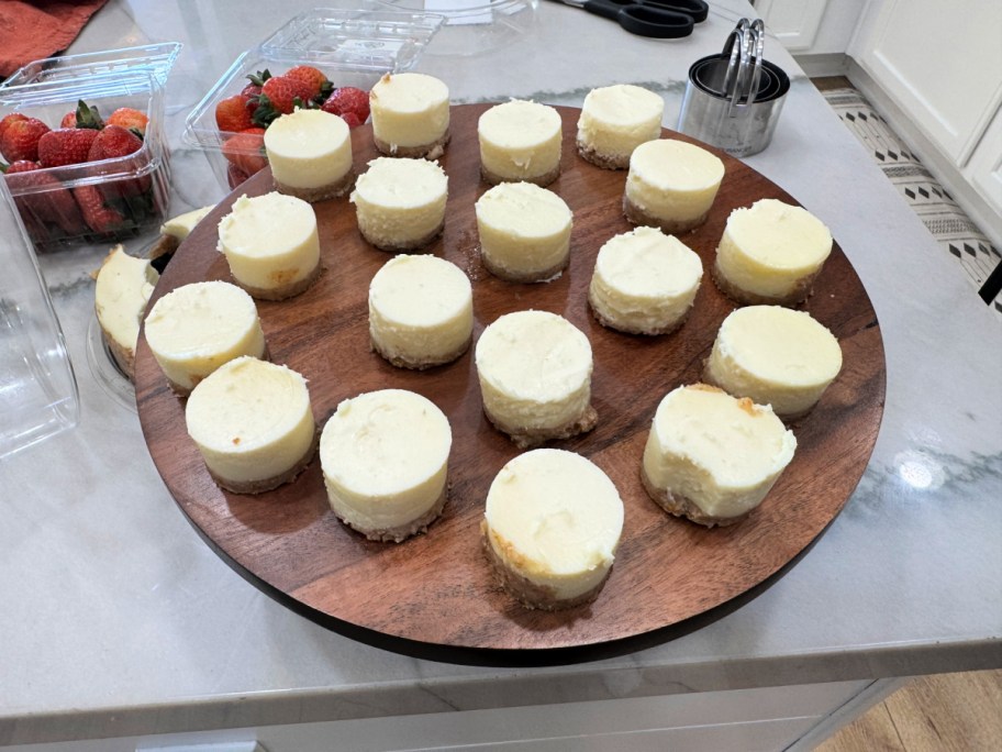 cake plate with cheesecake bites