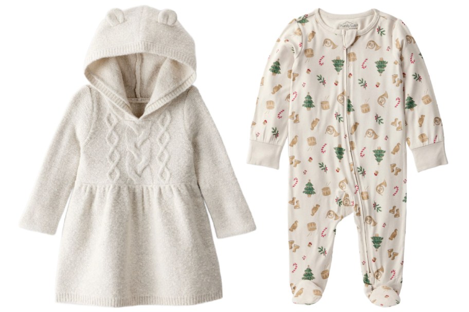 baby girls hooded sweater dress and christmas pajamas