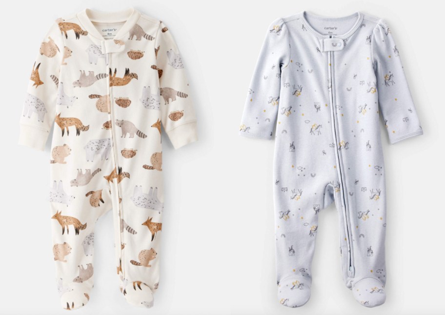 baby fox print and unicorn print sleeper pajamas