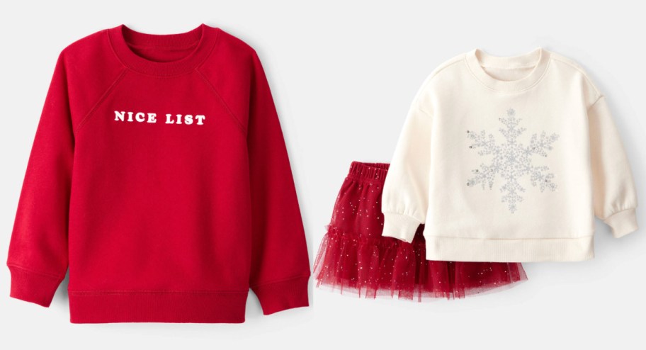 red nice sweatshirt and snowflake and red skirt 