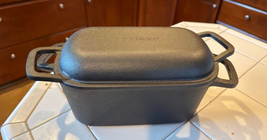 black cast iron loaf pan on counter