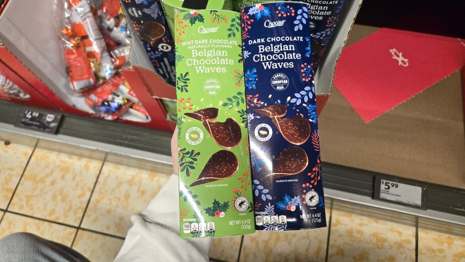 hand holding chocolate waves