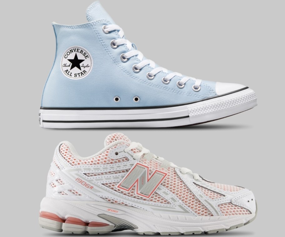 a mens athletic shoe and a girls athletic shoe in different brands, styles and colors