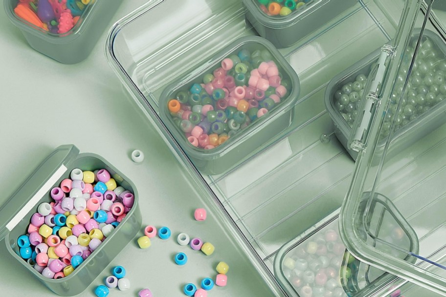 snackle box compartments full of craft supplies