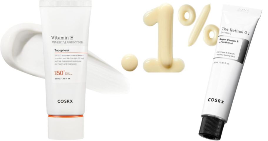 COSRX Vitamin E Vitalizing Sunscreen 1.69oz and Retinol 0.1% Cream 0.67oz