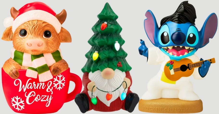 cow in a mug, tree gnome, and rockstar stitch