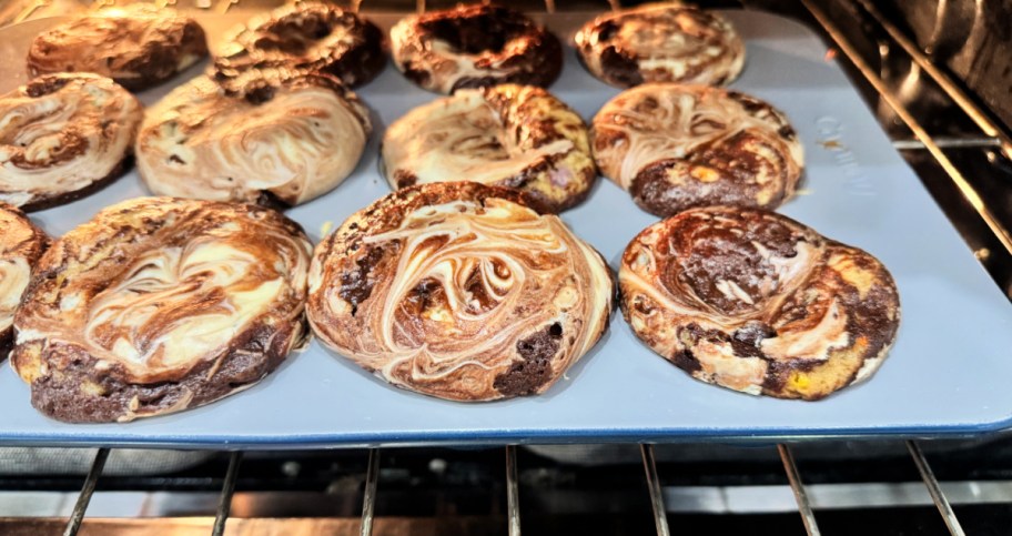 cream cheese brookie dessert inside the oven 