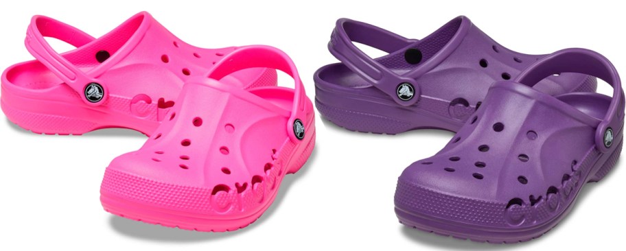 pink and purple clogs 