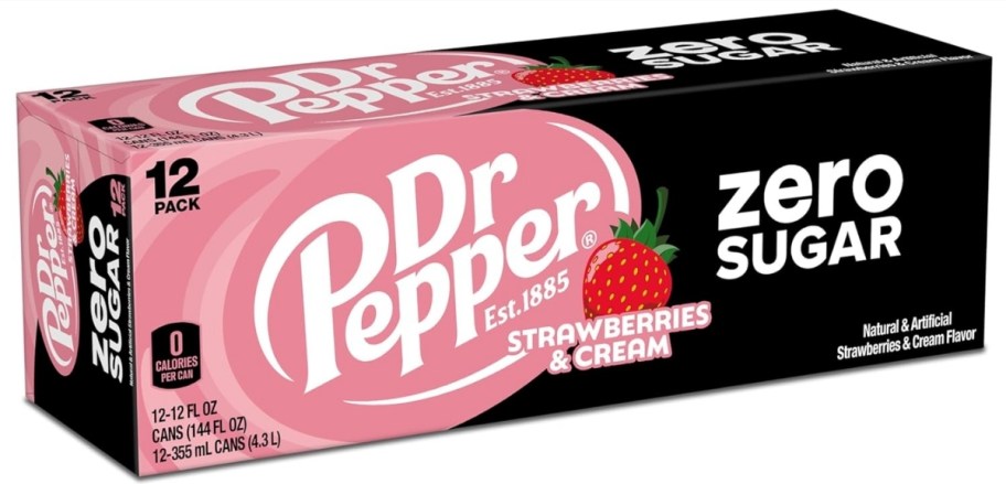 12 pack of dr pepper zero sugar strawberries and cream