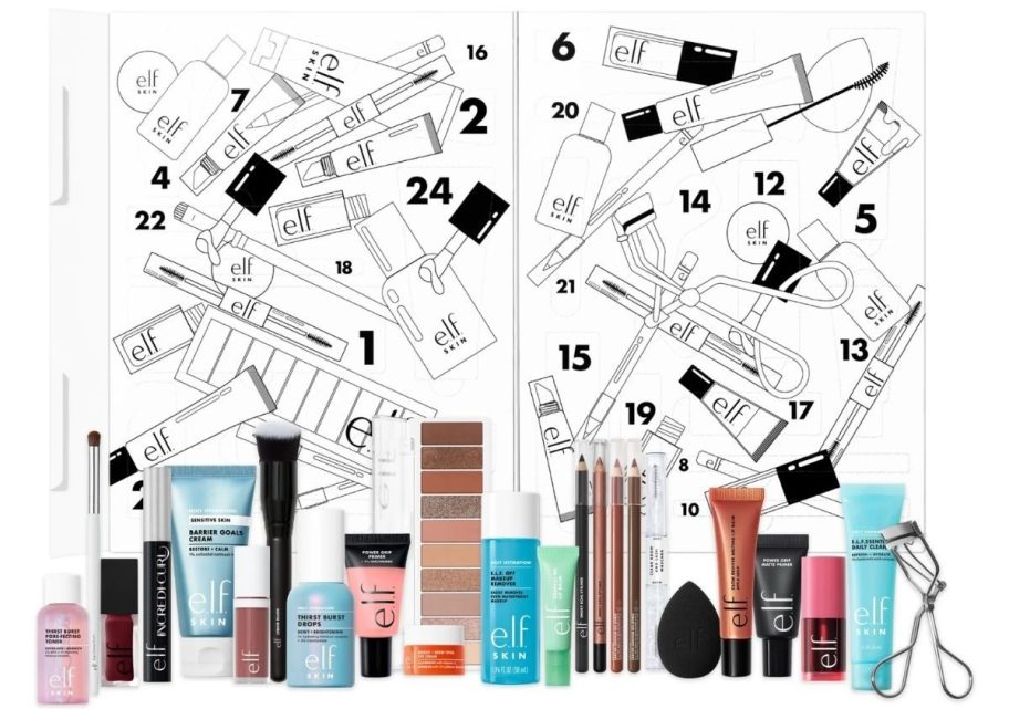 e.l.f advent calendar with all items on display