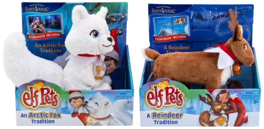an elf on the shelf arctic fox and reindeer plush