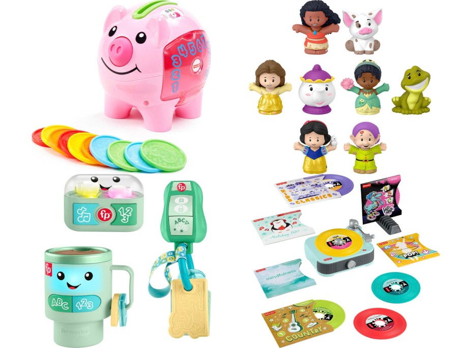 pig, princess figures, and record toy 