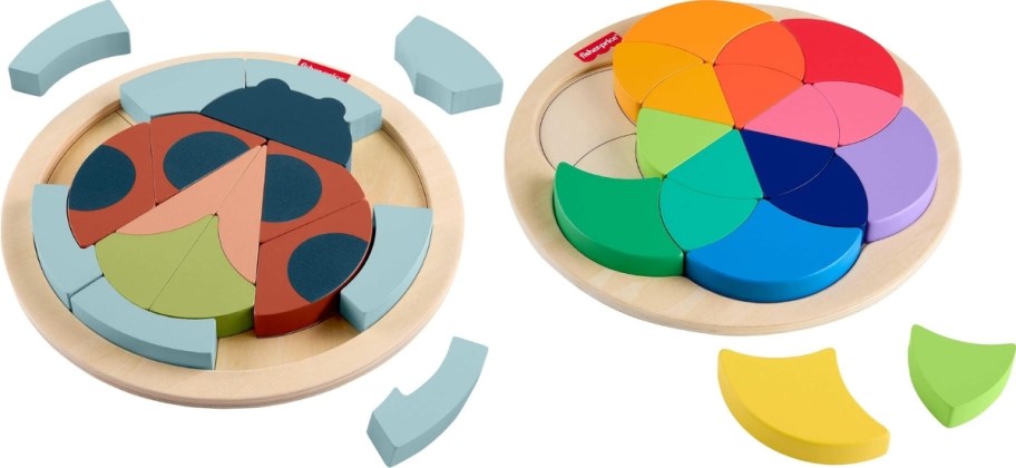 a lady bug and color wheel wooden puzzles