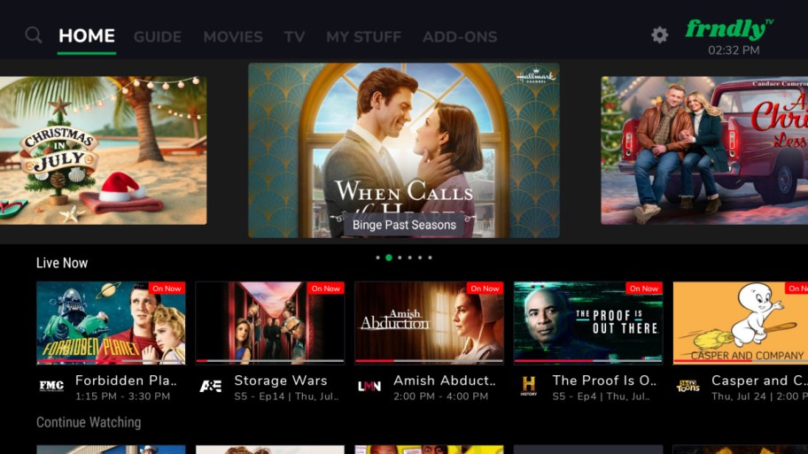 screenshot of frndly tv interface