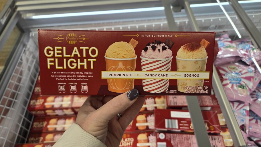 hand holding a pack of gelato flight