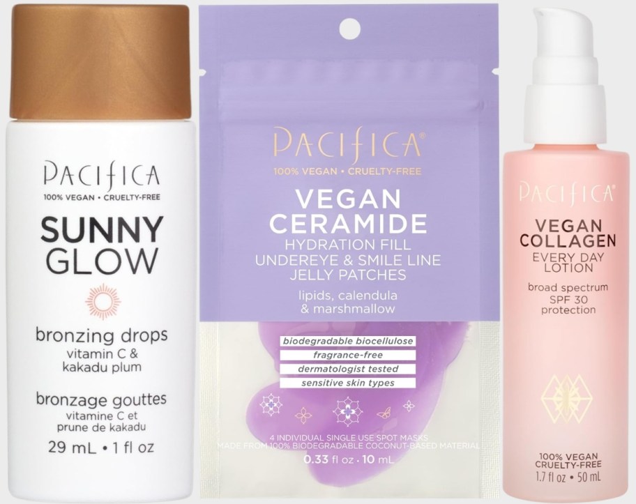 bonzer drops, under eye patches, face oil