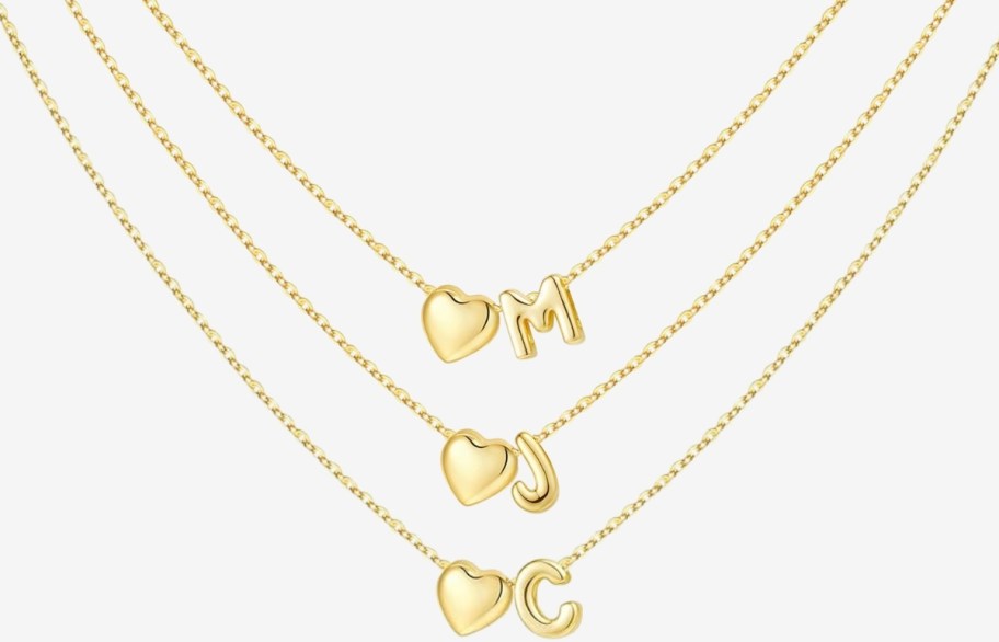 3 gold plated initial necklaces
