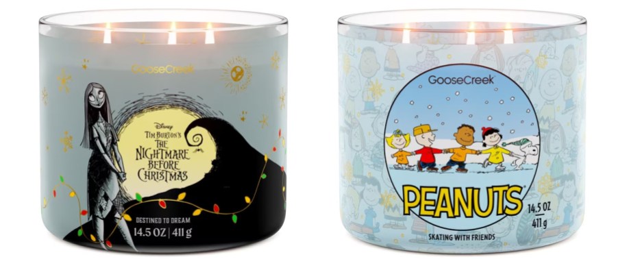 nightmare before christmas and peanuts candles