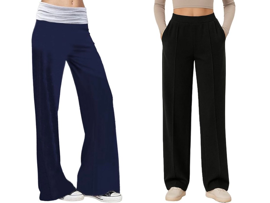 women wearing navy blue and black pants 