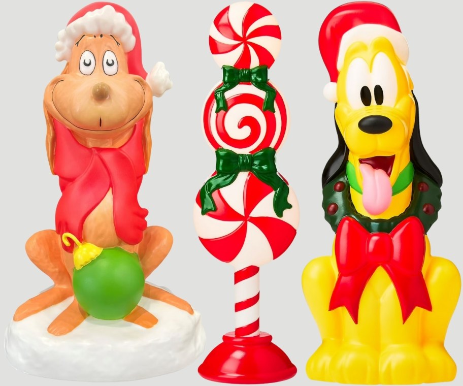 grinch max, candly pole and pluto blow molds