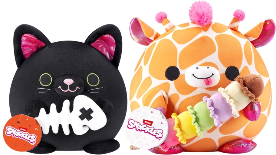 two 8 in snackles plush toys