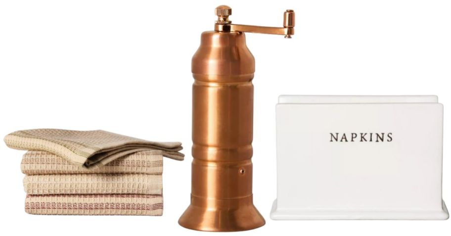 hearth & hand with magnolia dish cloths, grinder, and napkin holder