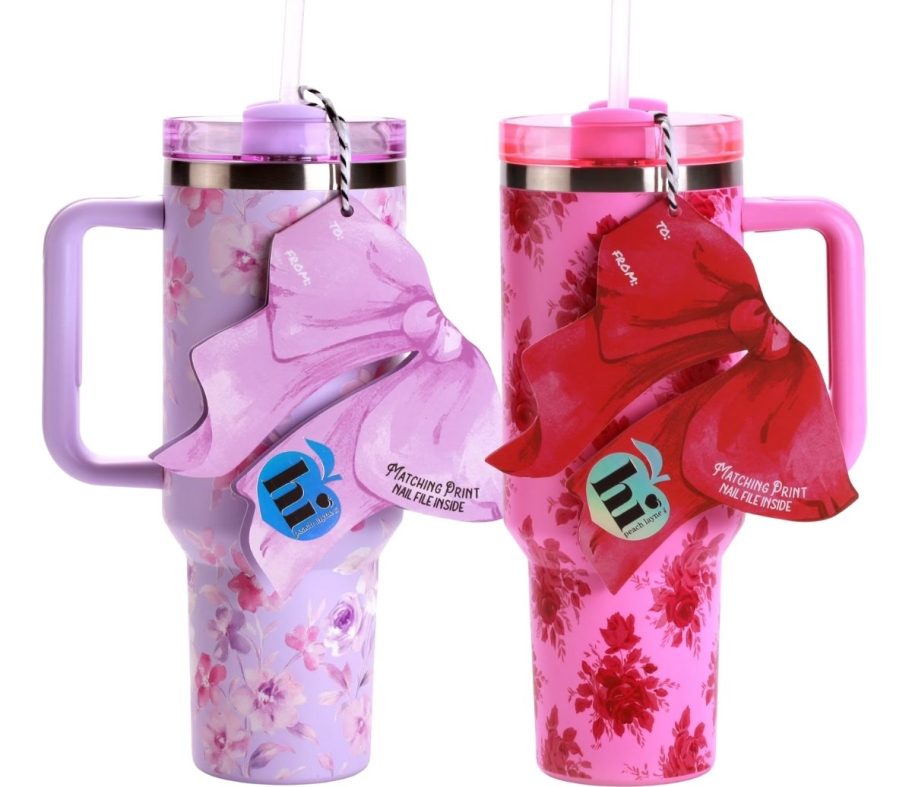 two 40oz straw tumblers in floral prints