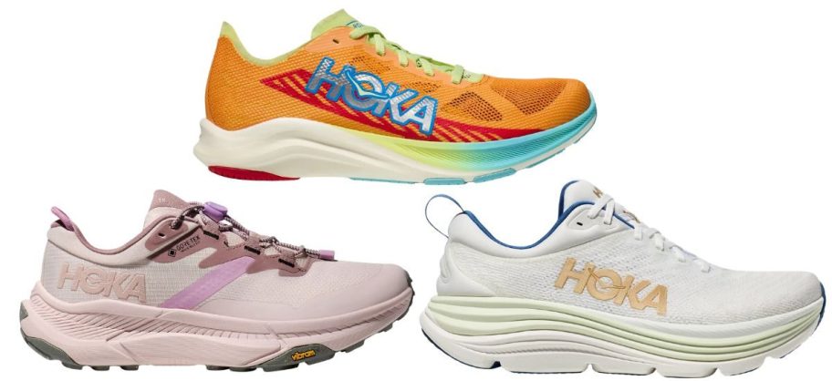 three hoka running shoes