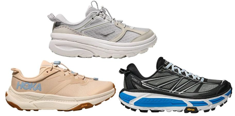 three hoka running shoes